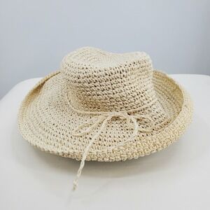HBY Miami Cream Paper Straw Wide Brim Sun Hat One Size Summer Beach Boho